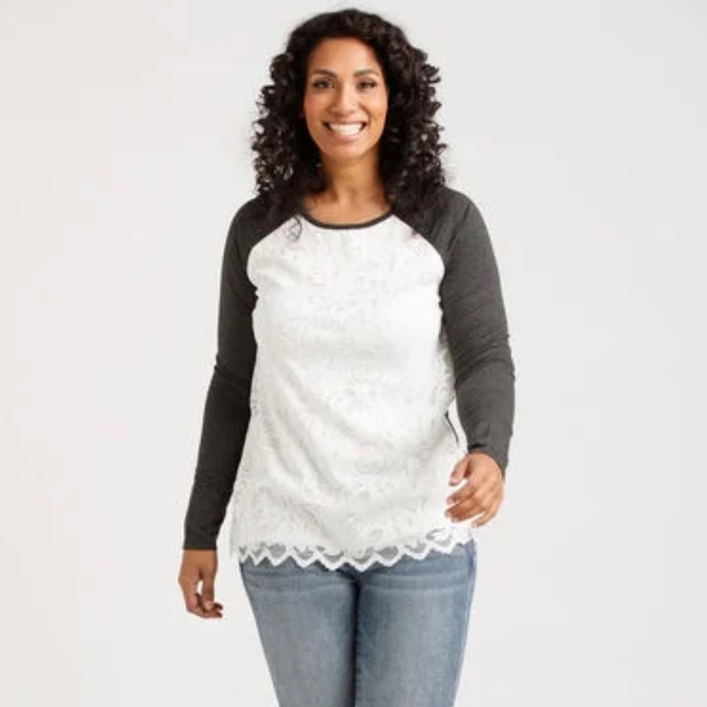 NWT Lace Front Baseball Top